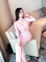 AOOKDRESS spring women's three-quarter sleeve jumpsuit 2021 new temperament wrinkled waist slimming jumpsuit micro flared pants