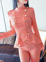 AOOKDRESS early spring houndstooth palace style suit 2021 new double-breasted slim-fit shirt two-piece flared pants