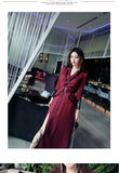 AOOKDRESS spring new suit collar slit long skirt nine-point sleeves and leather waist slim striped dress