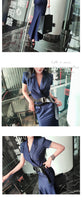 AOOKDRESS Summer skirt mid-length new style fashionable short-sleeved short-sleeved suit collar over-the-knee waist slim-fit dress