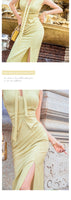 AOOKDRESS summer sexy V-neck ribbon dress cover belly new temperament sleeveless open fork long skirt in the long