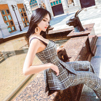 AOOKDRESS summer fashion plaid suit new fashion double-breasted camisole vest trousers two-piece suit