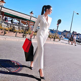 spring OL professional nine-point sleeve jumpsuit women 2021 new temperament waist slim white jumpsuit