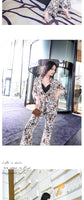 AOOKDRES SPRING EUROPEAN AND AMERICAN SEXY LEOPARD PRINT SET FASHION A BUTTON-DOWN WAIST SUIT WITH CHEST MICRO FLARED PANTS THREE-PIECE SET
