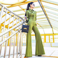 AOOKDRESS summer temperament suit new stylish slim shirt high-waisted wide-leg flared pants two-piece set