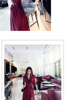 AOOKDRESS spring new suit collar slit long skirt nine-point sleeves and leather waist slim striped dress