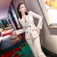 AOOKDRESS Spring black and white contrast color suit suit 2021 new double-row small suit jacket and two-piece pants