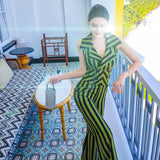 AOOKDRESS summer trim lapel striped jumpsuit new fashion waist sleeveless jumpsuit