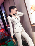 AOOKDRESS Spring black and white contrast color suit suit 2021 new double-row small suit jacket and two-piece pants