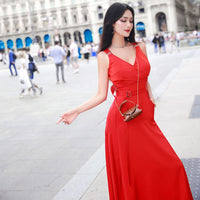 AOOKDRESS early spring strap dress long new fashion V-neck sleeveless waist slim annual dress