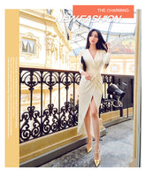 AOOKDRESS early spring temperament long-sleeved evening dress new fashion sexy slim cross-knee skirt