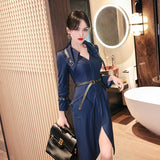 AOOKDRESS early spring long-sleeved shirt dress 2021 new fashion temperament design sense waist slim denim A-line skirt