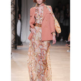 AOOKDRESS European and American catwalk orange suit female Korean printed chiffon dress temperament goddess Spring 2021