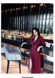 AOOKDRESS spring new suit collar slit long skirt nine-point sleeves and leather waist slim striped dress