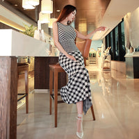 Aookdress women's summer new sleeveless dress mid length waist length slim sexy Plaid knee length skirt