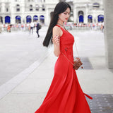 AOOKDRESS early spring strap dress long new fashion V-neck sleeveless waist slim annual dress