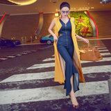 Aookdress summer celebrity style women's new fashion cardigan double breasted sleeveless over the knee vest long skirt