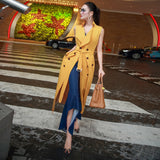 Aookdress summer celebrity style women's new fashion cardigan double breasted sleeveless over the knee vest long skirt