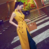 Aookdress summer celebrity style women's new fashion cardigan double breasted sleeveless over the knee vest long skirt