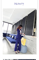 Aookdress spring and summer new blue stripe small suit coat flared pants professional suit suit temperament two piece set