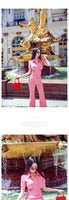 Aookdress summer cool cut age splicing set new fashion slim fit short sleeve shirt flared pants two piece set