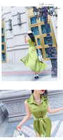 AOOKDRESS shirt dress in the long summer new fashion avocado green satin fake two-piece knee-length skirt