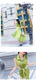 AOOKDRESS shirt dress in the long summer new fashion avocado green satin fake two-piece knee-length skirt