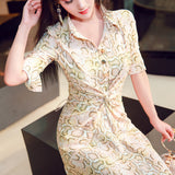 AOOKDRES SPRING SERPENTINE LONG-SLEEVED SHIRT DRESS NEW EUROPEAN AND AMERICAN WIND-PULLED ROPE PLEATED DRESS IN THE LONG