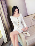 AOOKDRESS women's white dress 2021 new spring dress temperament slim sexy slim long-sleeved dress