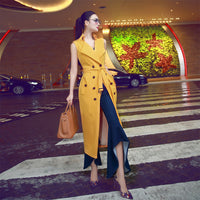 Aookdress summer celebrity style women's new fashion cardigan double breasted sleeveless over the knee vest long skirt