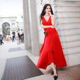 AOOKDRESS early spring strap dress long new fashion V-neck sleeveless waist slim annual dress