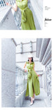 AOOKDRESS shirt dress in the long summer new fashion avocado green satin fake two-piece knee-length skirt