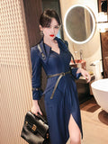 AOOKDRESS early spring long-sleeved shirt dress 2021 new fashion temperament design sense waist slim denim A-line skirt