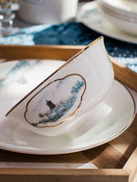 Osso china utensílios de mesa terno west lake placa chinesa jingdezhen cerâmica high-end borda-incrustada tigela prato luz de luxo casa
