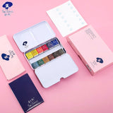 AOOKMIYA  Paul Rubens BOX Watercolor Set Gouache Paint Glow in the Dark Drawing Supplies Travel with Palette Metallic Pearlescent 12 Colors