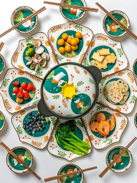 Prato de cerâmica conjunto combinação utensílios de mesa casa placa criativa frutos do mar festa panela quente reunião ano novo jantar