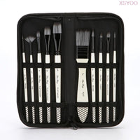 Professional 10Pcs Paint Brushes Set Add Carrying Case Nylon Hair Brush for Artists Acrylic Oil Watercolor Gouache Art Supplies