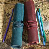 Retro first layer cowhide pen curtain cowhide pen bag simple literary pen curtain multi-function roll pen bag pencil bag