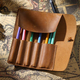 Retro first layer cowhide pen curtain cowhide pen bag simple literary pen curtain multi-function roll pen bag pencil bag