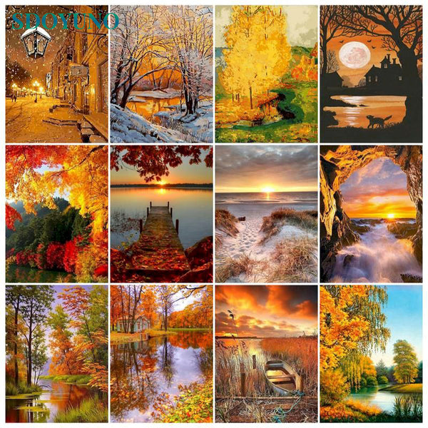 AOOKMIYASDOYUNO Paint By Numbers Scenery DIY 40x50cm Oil Painting By Numbers On Canvas Autumn Landscape Frameless Digital Hand Painting