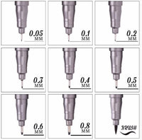 STA 9Pcs/Set Pigma Micron Needle pen Waterproof Fade Proof brush Tip Fine Liner Black Sketch Water Manga Drawing Marker Pen