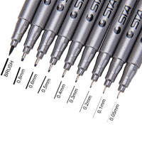 STA 9Pcs/Set Pigma Micron Needle pen Waterproof Fade Proof brush Tip Fine Liner Black Sketch Water Manga Drawing Marker Pen