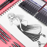 STA 9Pcs/Set Tip Fine Liner Art Marker Drawing Pen Fade Proof Micron Black Sketch Water Marker Pen for Manga Office School Set