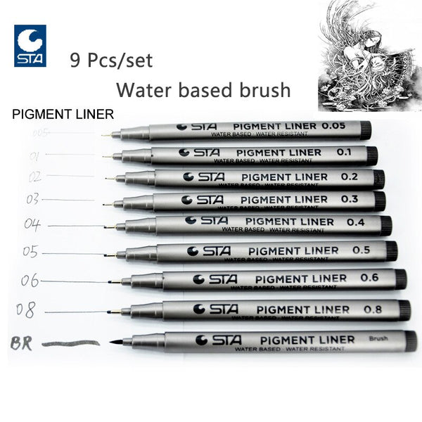 9 Pcs Different Tip Sizes Black Pigment Liner Water Based Art Marker Pen  for Drawing Handwriting Art Supplies Stationery - AliExpress