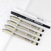 Sakura 6pcs Pigma Micron Pen,Archival Pigment Ink Technical Drawing Pen Manga for Artist 005,01,05,08,FB Brush,Gelly roll White