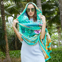 Silk Long Scarf Luxury Brand Women New Design Beach Blanket Shawl Wear Swimwear Bandana Hijab Face Shield Foulard 245*110cm 2019