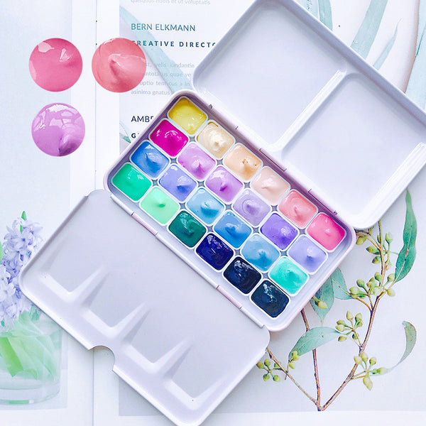 Rubens Candy color watercolor paint box 24 colors/1ml Portable mini watercolor paint Beginner Macaron set art supplies