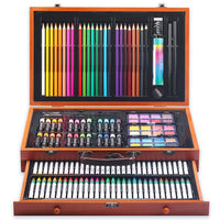 Student Drawing Stationery 142 Pieces Wooden Box Children's Painting Set Oil Pastel Crayons Pencil Set Art Supplies