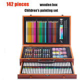 Student Drawing Stationery 142 Pieces Wooden Box Children's Painting Set Oil Pastel Crayons Pencil Set Art Supplies