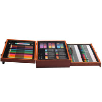 Student Drawing Stationery 142 Pieces Wooden Box Children's Painting Set Oil Pastel Crayons Pencil Set Art Supplies